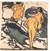 Ernst Ludwig Kirchner Bathing women between white rocks oil painting